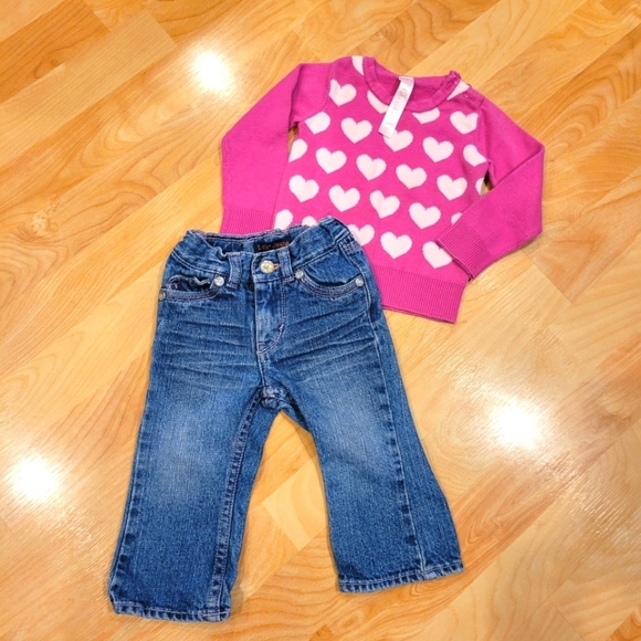 Levi's boot Cut Denim Jeans Size 12 months Cherokee heart sweater - Picture 2 of 10